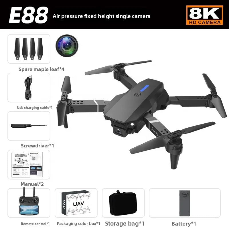 Drone E88 Pro 4K Doppia Fotocamera RC Quadricottero Pieghevole WiFi FPV con Mantenimento Altitudine Modalità Headless