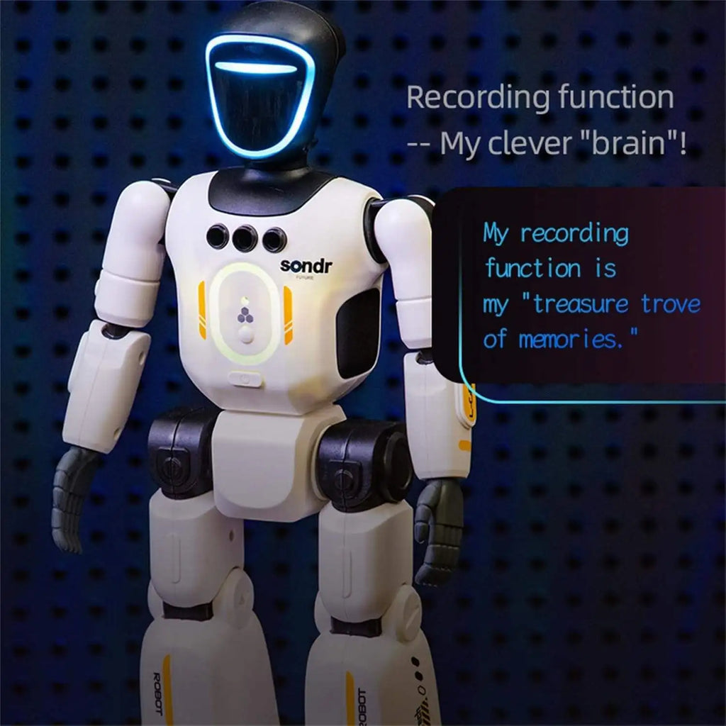 Robot intelligente con registrazione audio, luce ambientale facciale e luce respiratoria sul petto – Regalo hi-tech per bambini