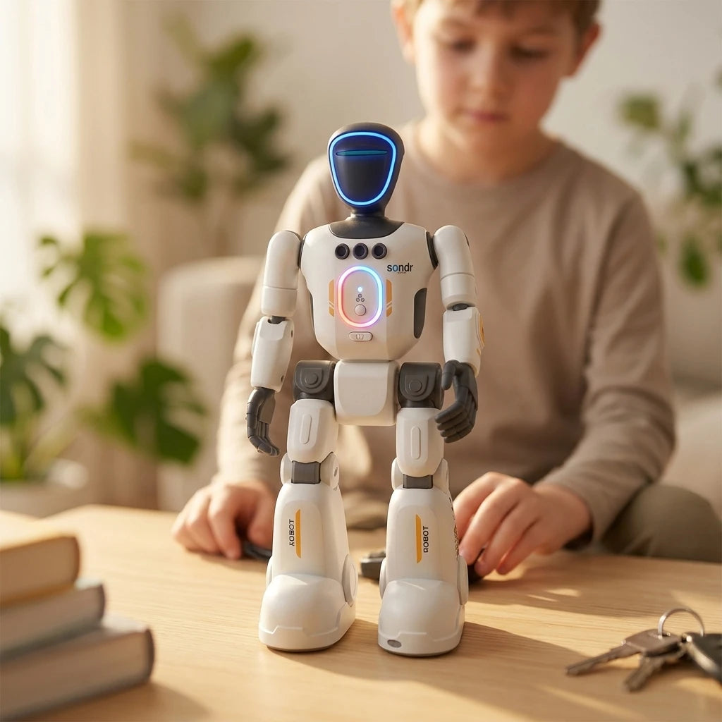 Robot intelligente con registrazione audio, luce ambientale facciale e luce respiratoria sul petto – Regalo hi-tech per bambini
