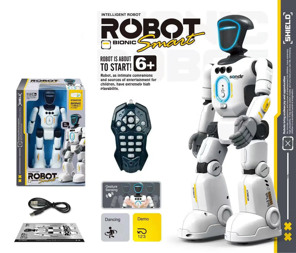 Robot intelligente con registrazione audio, luce ambientale facciale e luce respiratoria sul petto – Regalo hi-tech per bambini