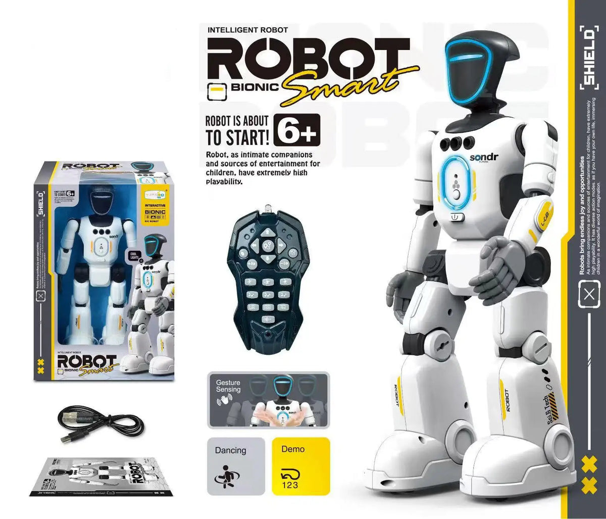 Robot intelligente con registrazione audio, luce ambientale facciale e luce respiratoria sul petto – Regalo hi-tech per bambini