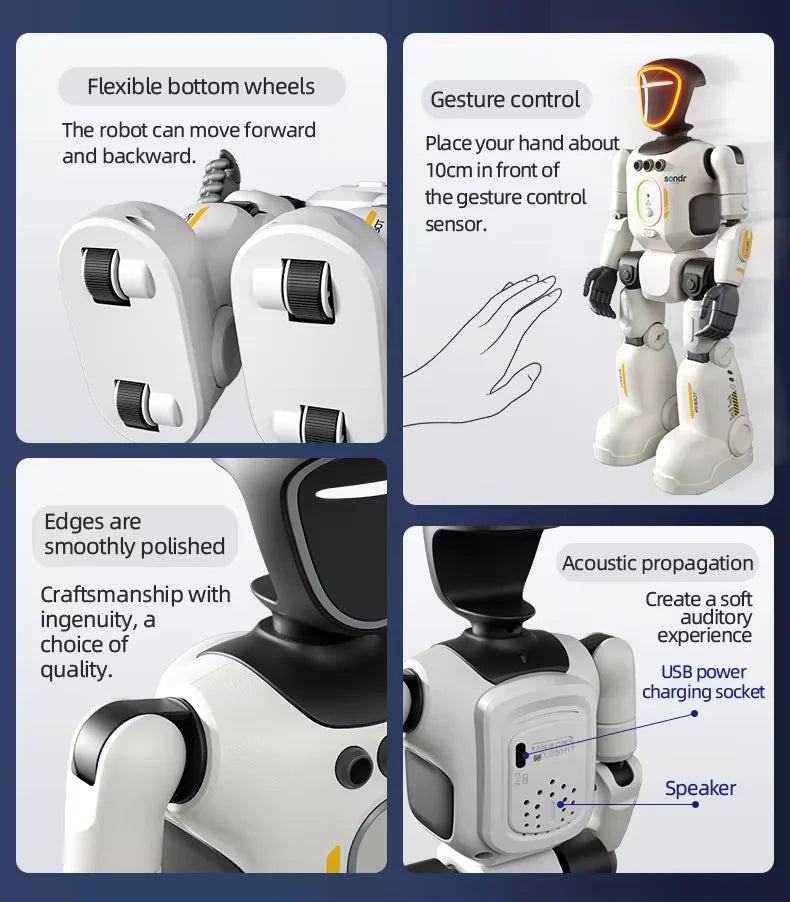 Robot intelligente con registrazione audio, luce ambientale facciale e luce respiratoria sul petto – Regalo hi-tech per bambini