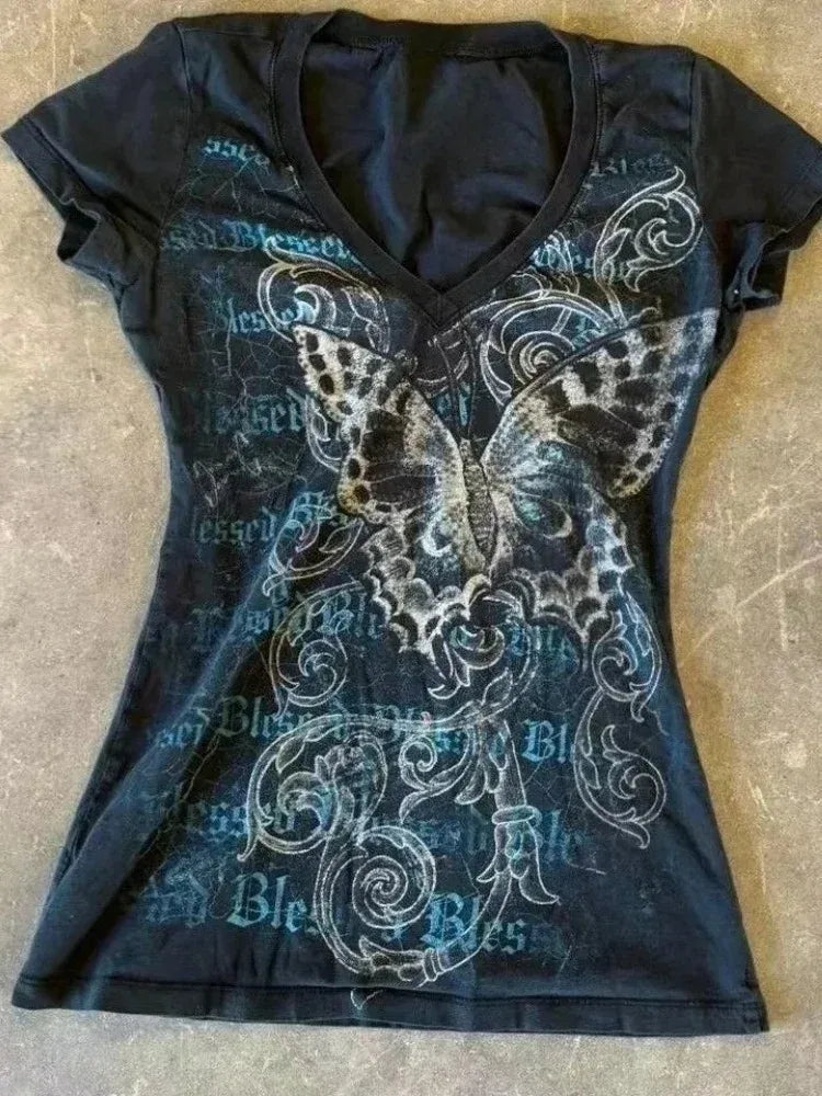 T-Shirt Donna Gothic Viola Vintage – Stile Y2K Punk Slim Fit