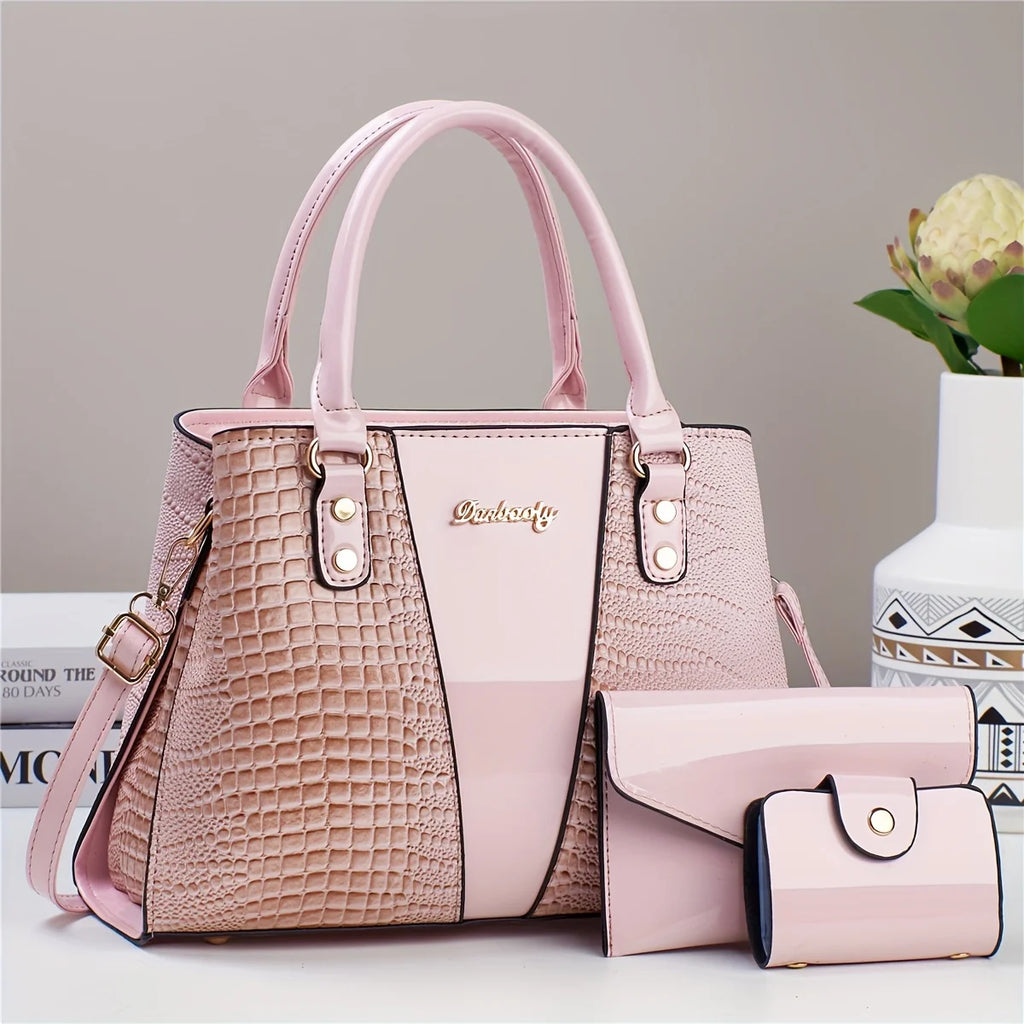 Set Borsa Lusso 3 Pezzi – Tote + Tracolla + Portafoglio in Coccodrillo Patent