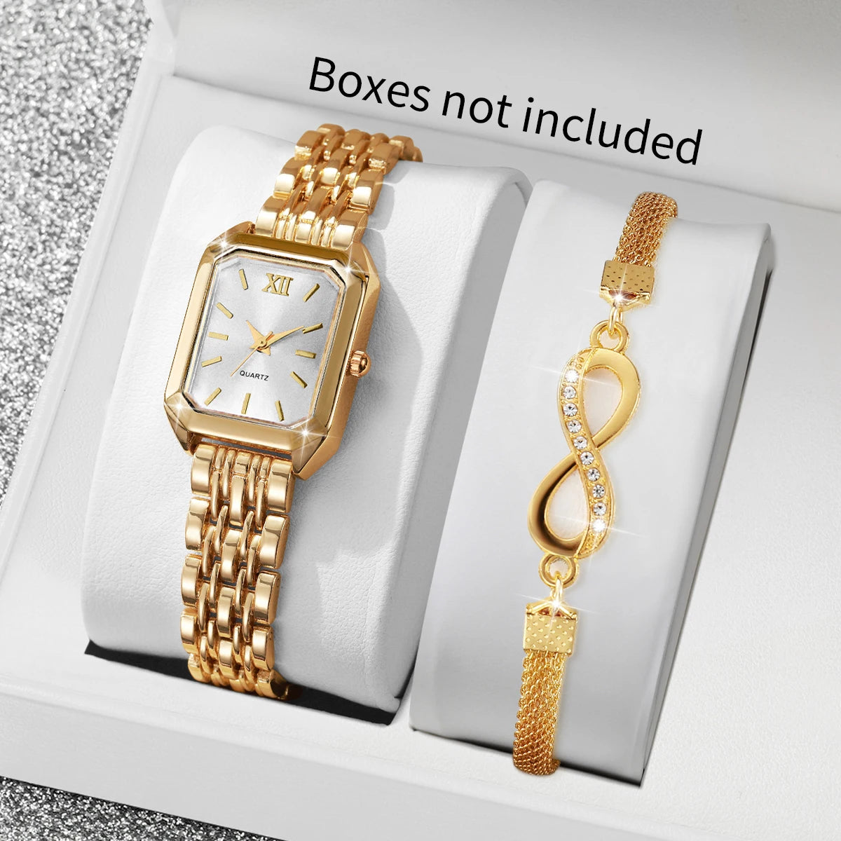 Set Orologio Quadrato Elegante + Bracciale Donna - 2 Pezzi