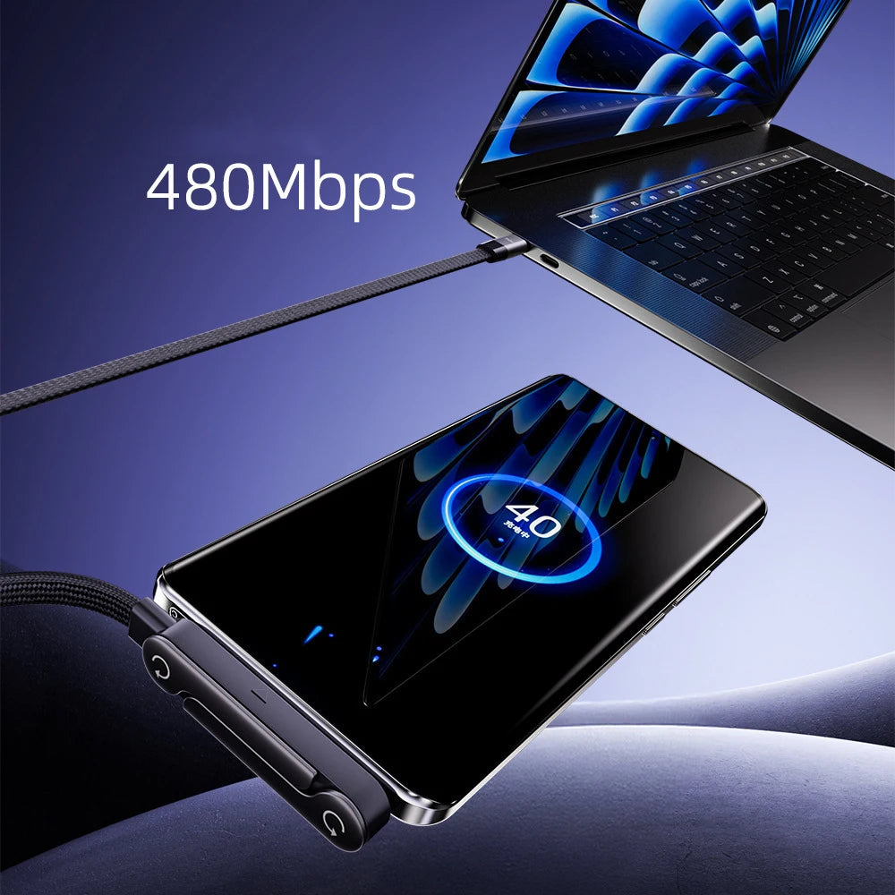 Cavo USB-C 2 in 1 con Supporto Pieghevole per Smartphone – Ricarica Rapida e Trasferimento Dati