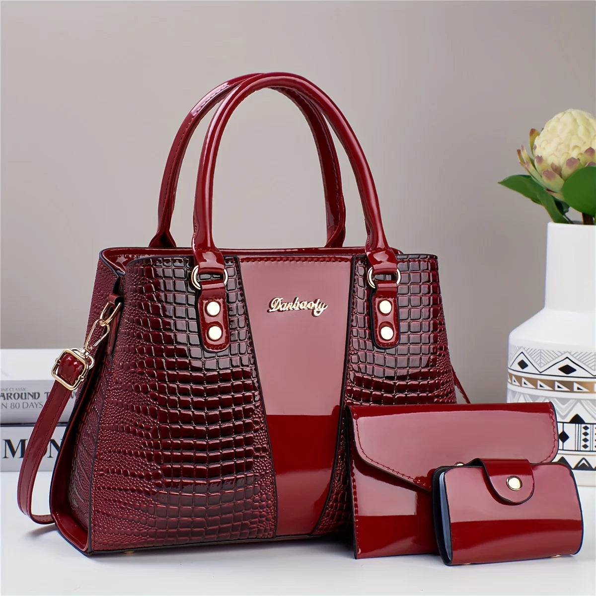Set Borsa Lusso 3 Pezzi – Tote + Tracolla + Portafoglio in Coccodrillo Patent