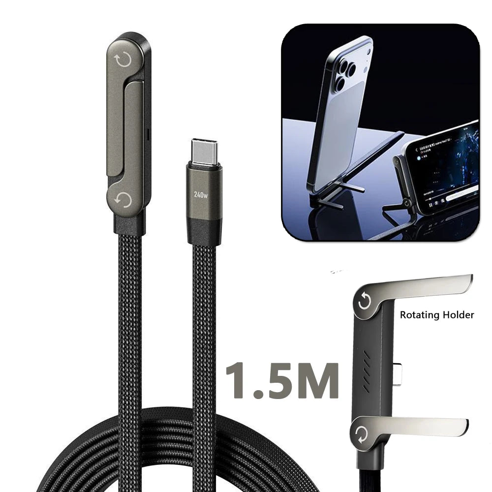 Cavo USB-C 2 in 1 con Supporto Pieghevole per Smartphone – Ricarica Rapida e Trasferimento Dati