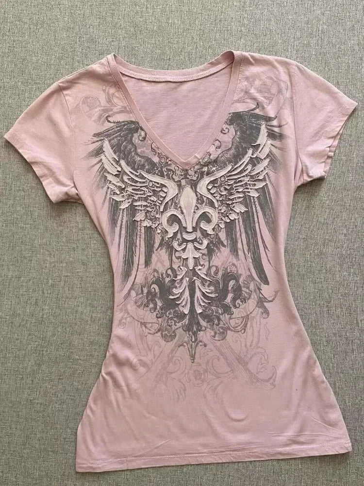 T-Shirt Donna Gothic Viola Vintage – Stile Y2K Punk Slim Fit