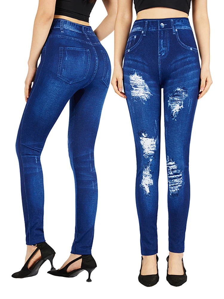Damen-Leggings in Jeans-Optik – Slim Fit Hoher Bund