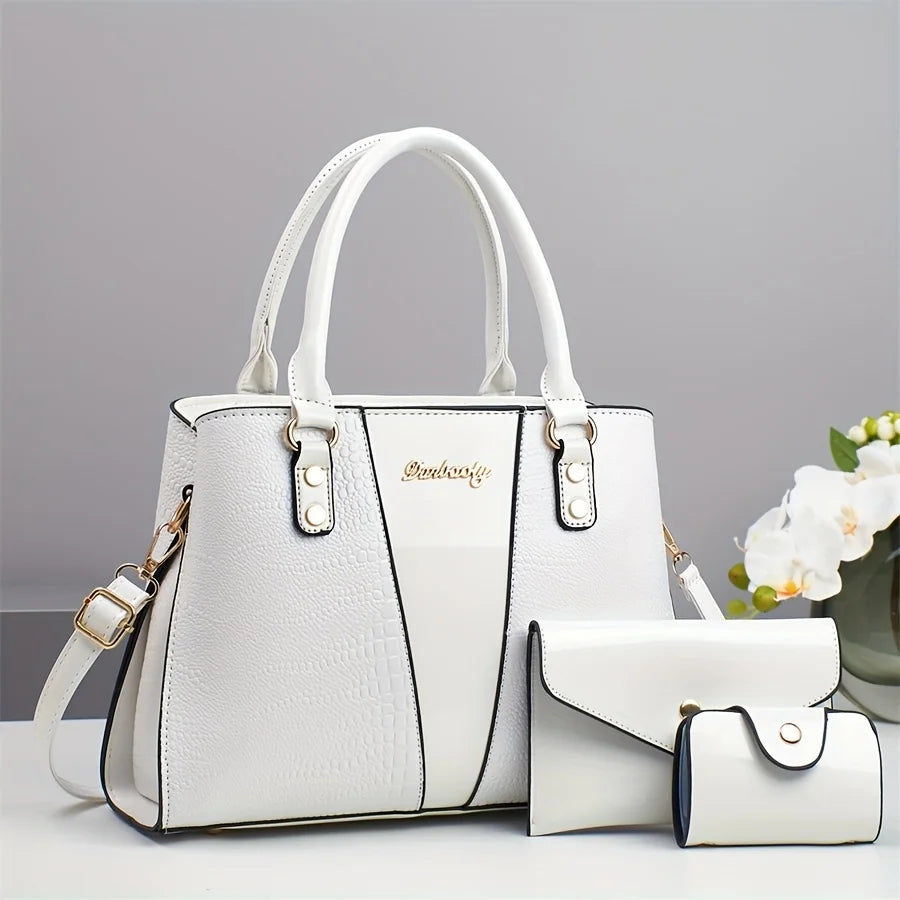 Set Borsa Lusso 3 Pezzi – Tote + Tracolla + Portafoglio in Coccodrillo Patent