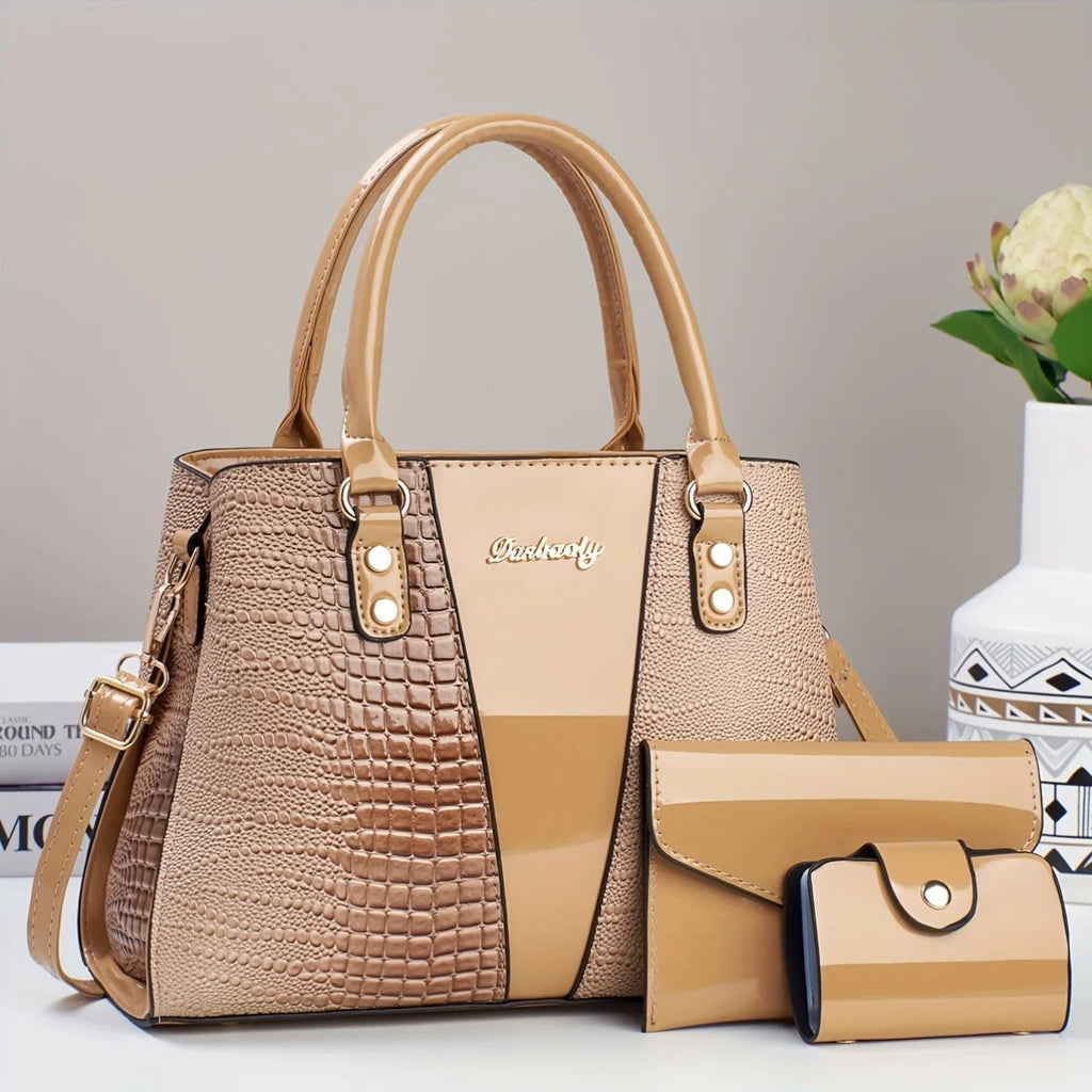 Set Borsa Lusso 3 Pezzi – Tote + Tracolla + Portafoglio in Coccodrillo Patent