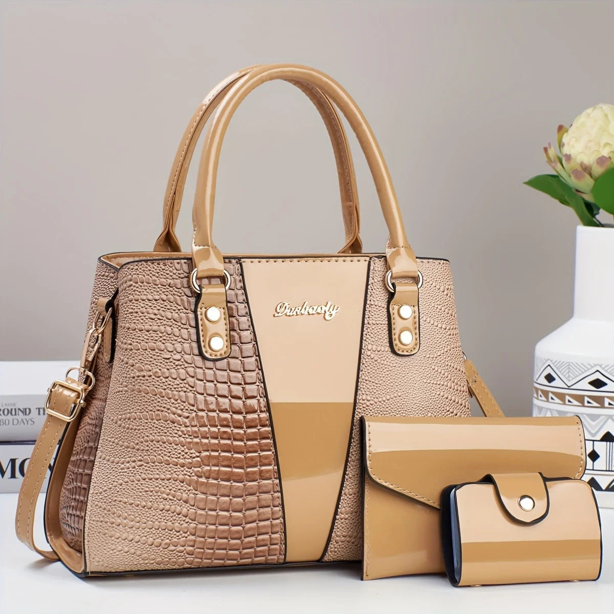 Set Borsa Lusso 3 Pezzi – Tote + Tracolla + Portafoglio in Coccodrillo Patent