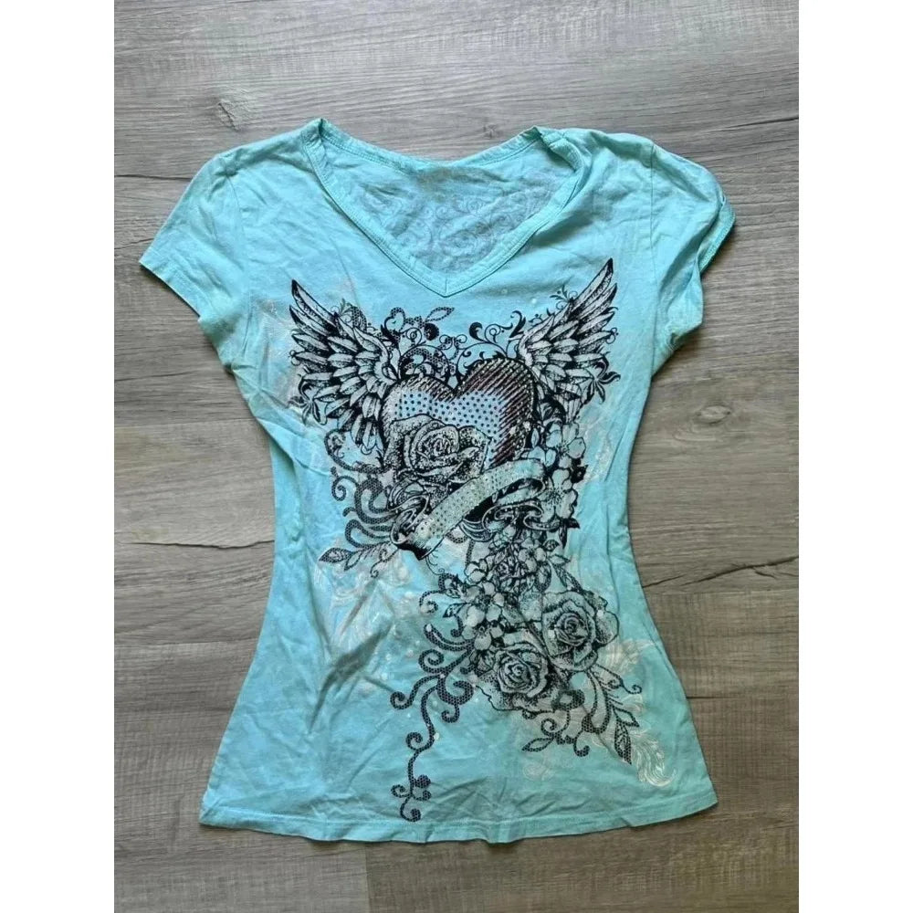 T-Shirt Donna Gothic Viola Vintage – Stile Y2K Punk Slim Fit