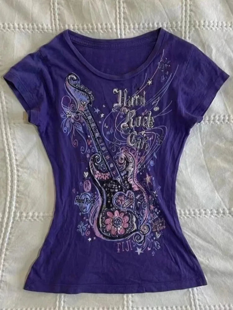 T-Shirt Donna Gothic Viola Vintage – Stile Y2K Punk Slim Fit