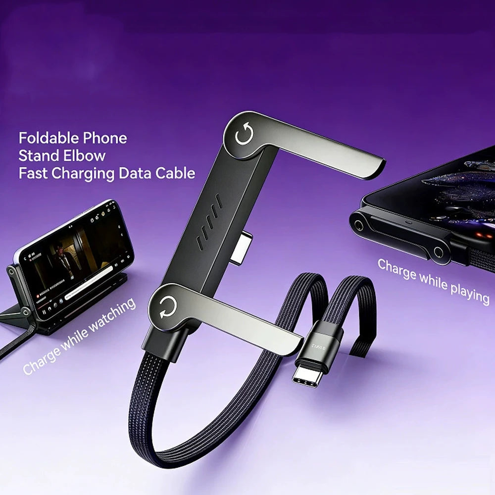 Cavo USB-C 2 in 1 con Supporto Pieghevole per Smartphone – Ricarica Rapida e Trasferimento Dati