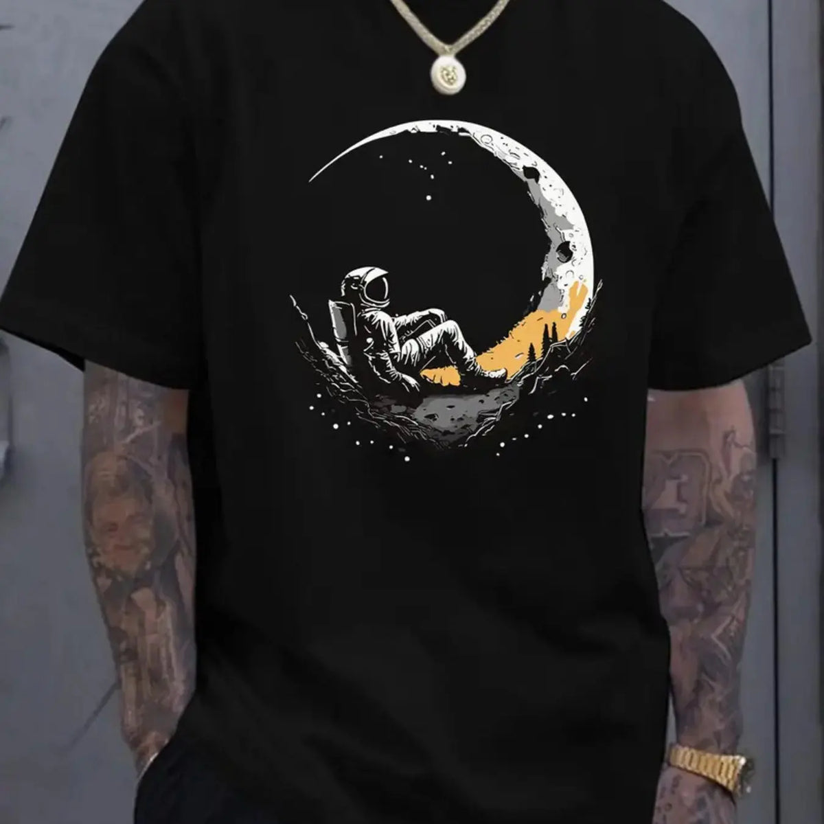 Men's 100% Pure Cotton Summer Loose and Comfortable Casual Solar System Planets Printed Round Neck Short-Sleeved T-Shirt Top