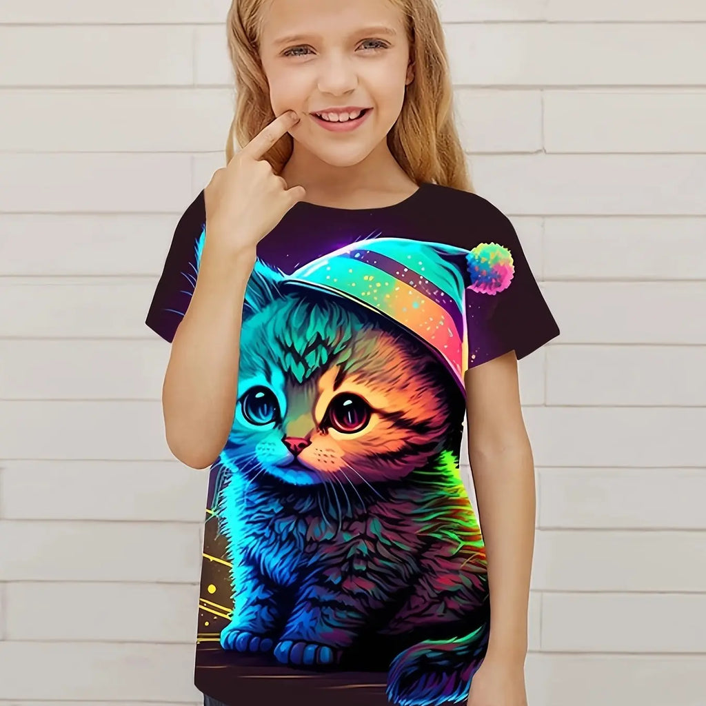 T-Shirt Bambini Gatto 3D – Stampa Simpatica Unisex