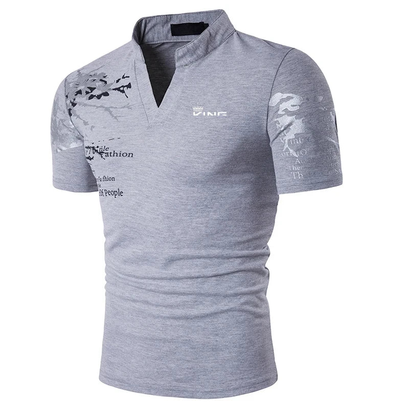 Polo da Uomo con Stampa Grafica, Scollo a V, Maniche Corte – Stile Casual Streetwear