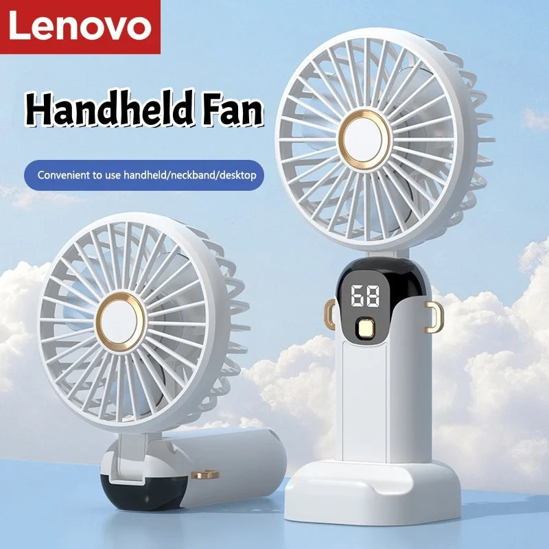 Lenovo Mini Ventilatore USB Portatile Ricaricabile con Display Digitale – Raffreddamento per Casa, Ufficio e Viaggi