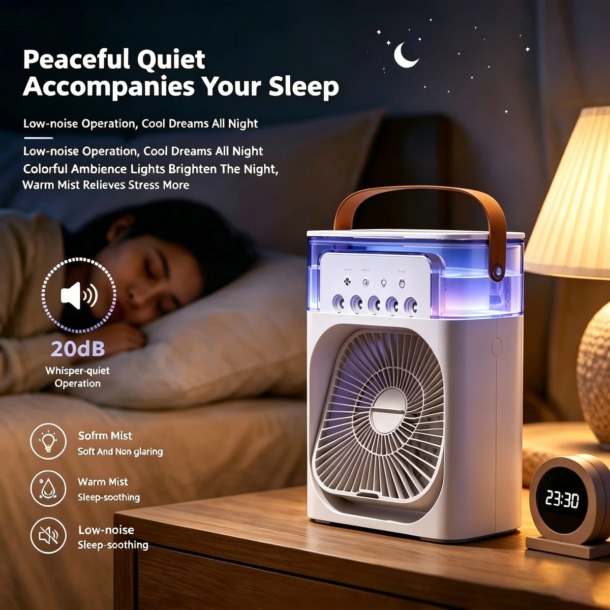 Lenovo Ventilatore Condizionatore USB 5 Fori - Raffreddamento Portatile con Umidificatore e Luce LED