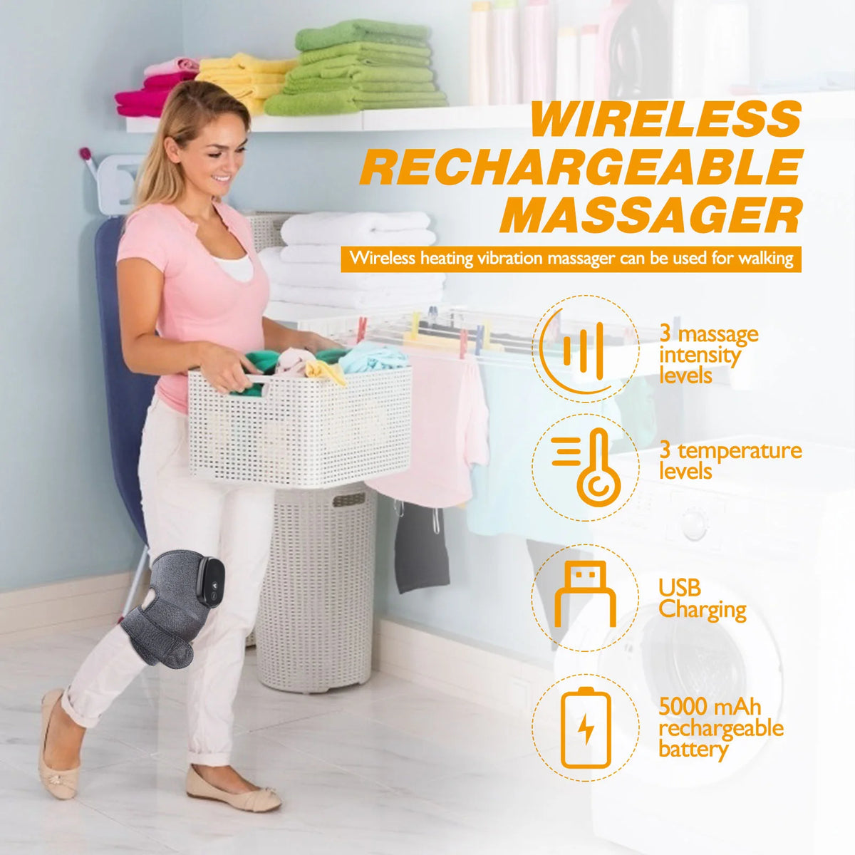 Massaggiatore Elettrico per Ginocchio 5000mAh – Riscaldamento Rapido, Vibrazione e Compressione per Spalla, Gomito e Gamba
