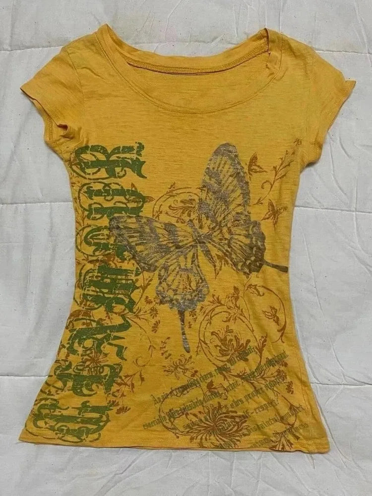 T-Shirt Donna Gothic Viola Vintage – Stile Y2K Punk Slim Fit