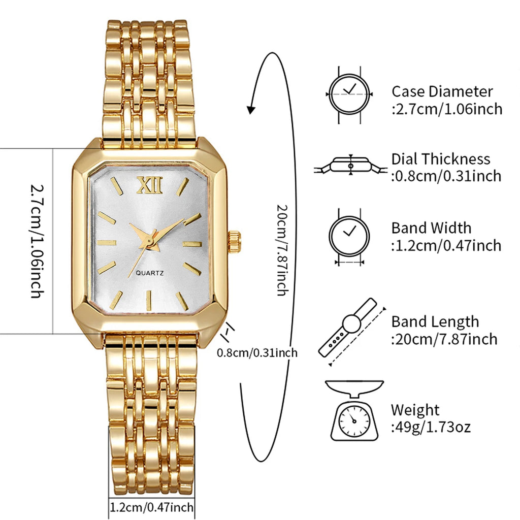 Set Orologio Quadrato Elegante + Bracciale Donna - 2 Pezzi