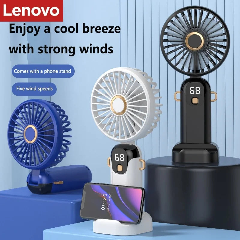 Lenovo Mini Ventilatore USB Portatile Ricaricabile con Display Digitale – Raffreddamento per Casa, Ufficio e Viaggi