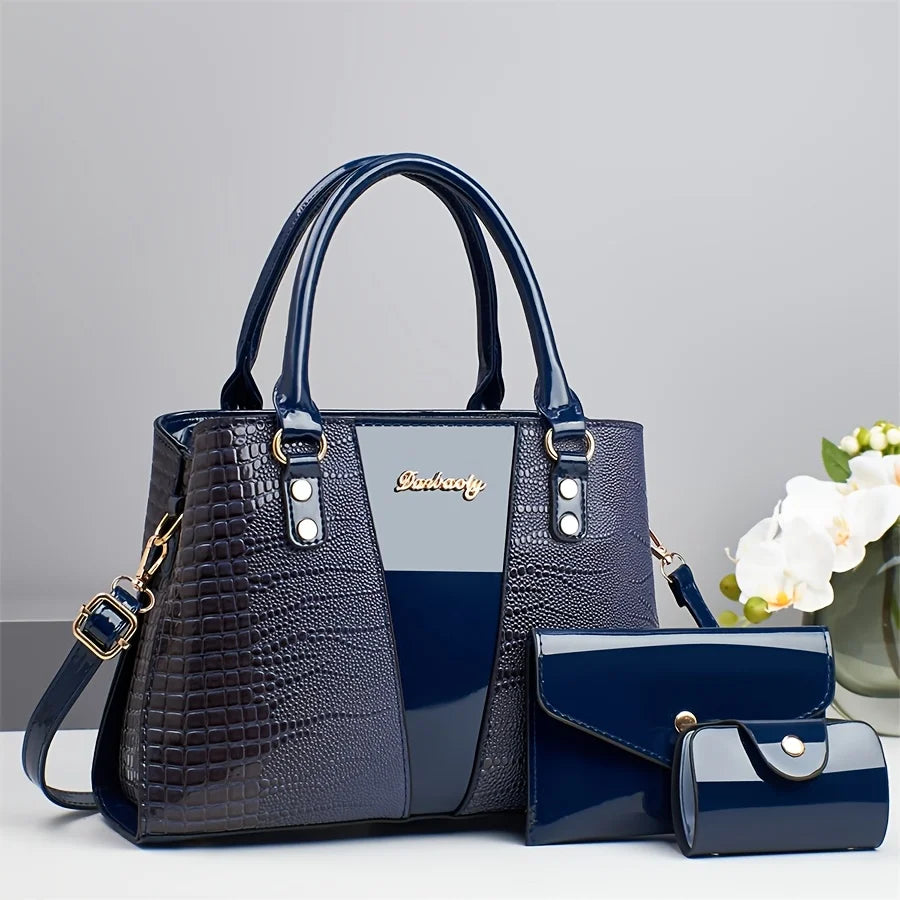 Set Borsa Lusso 3 Pezzi – Tote + Tracolla + Portafoglio in Coccodrillo Patent