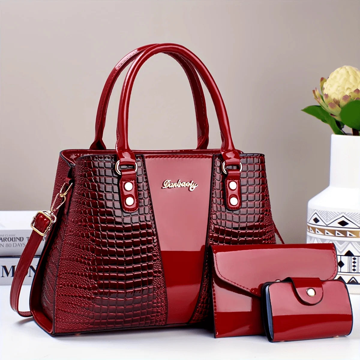 Set Borsa Lusso 3 Pezzi – Tote + Tracolla + Portafoglio in Coccodrillo Patent